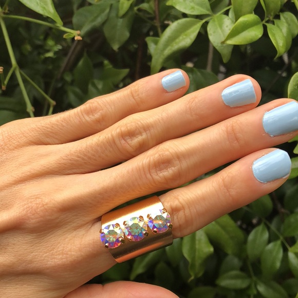 Gold Aurora Borealis Boho Crystal Statement Ring - Picture 3 of 9